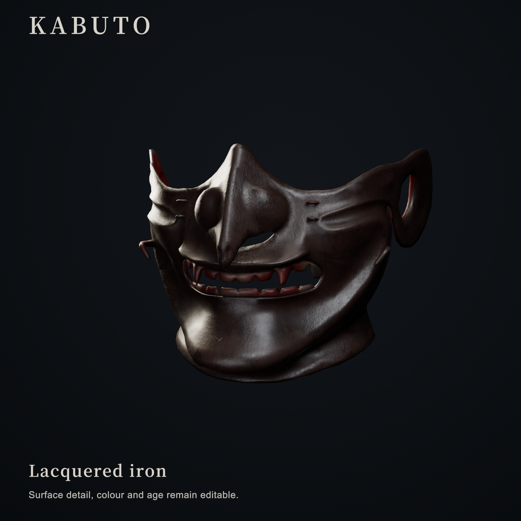 The same KABUTO mask with the lacquered iron finish