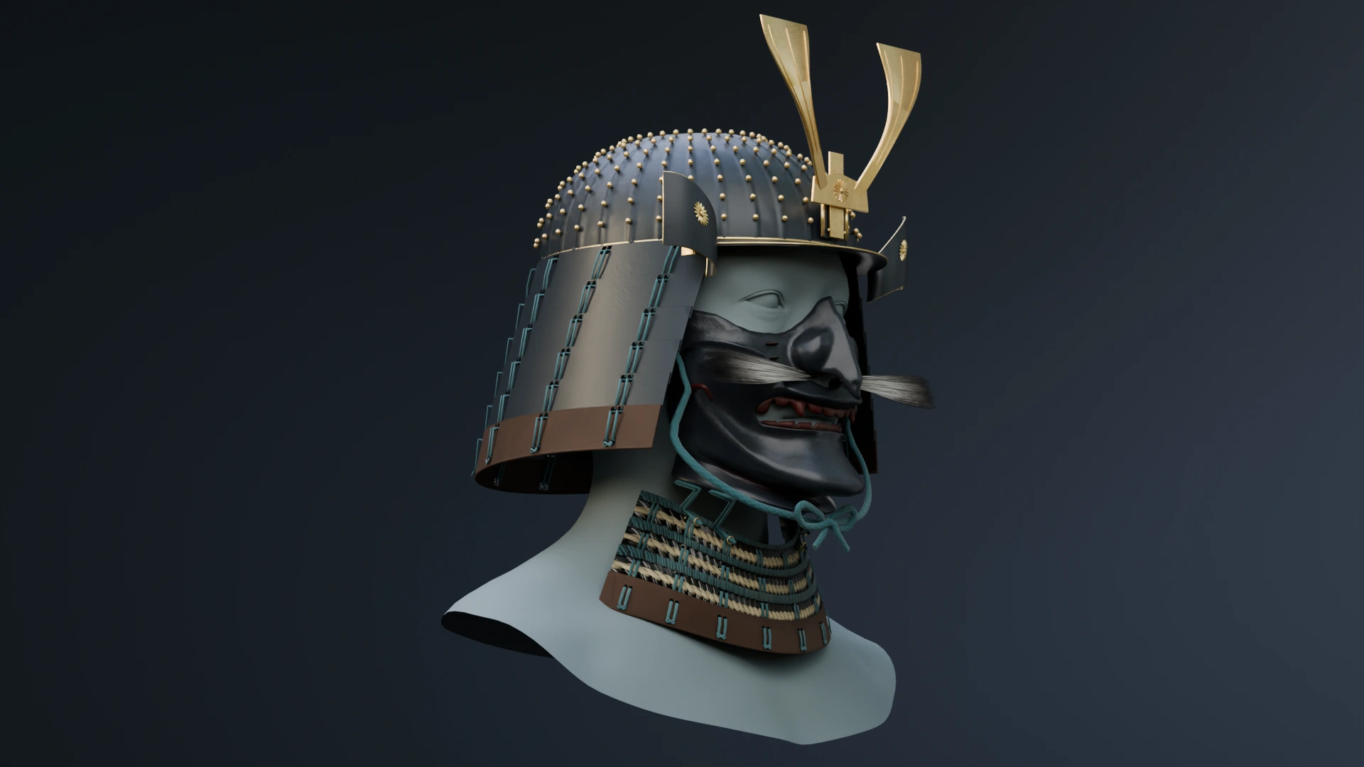 Charcoal and teal palette on the same KABUTO assembly