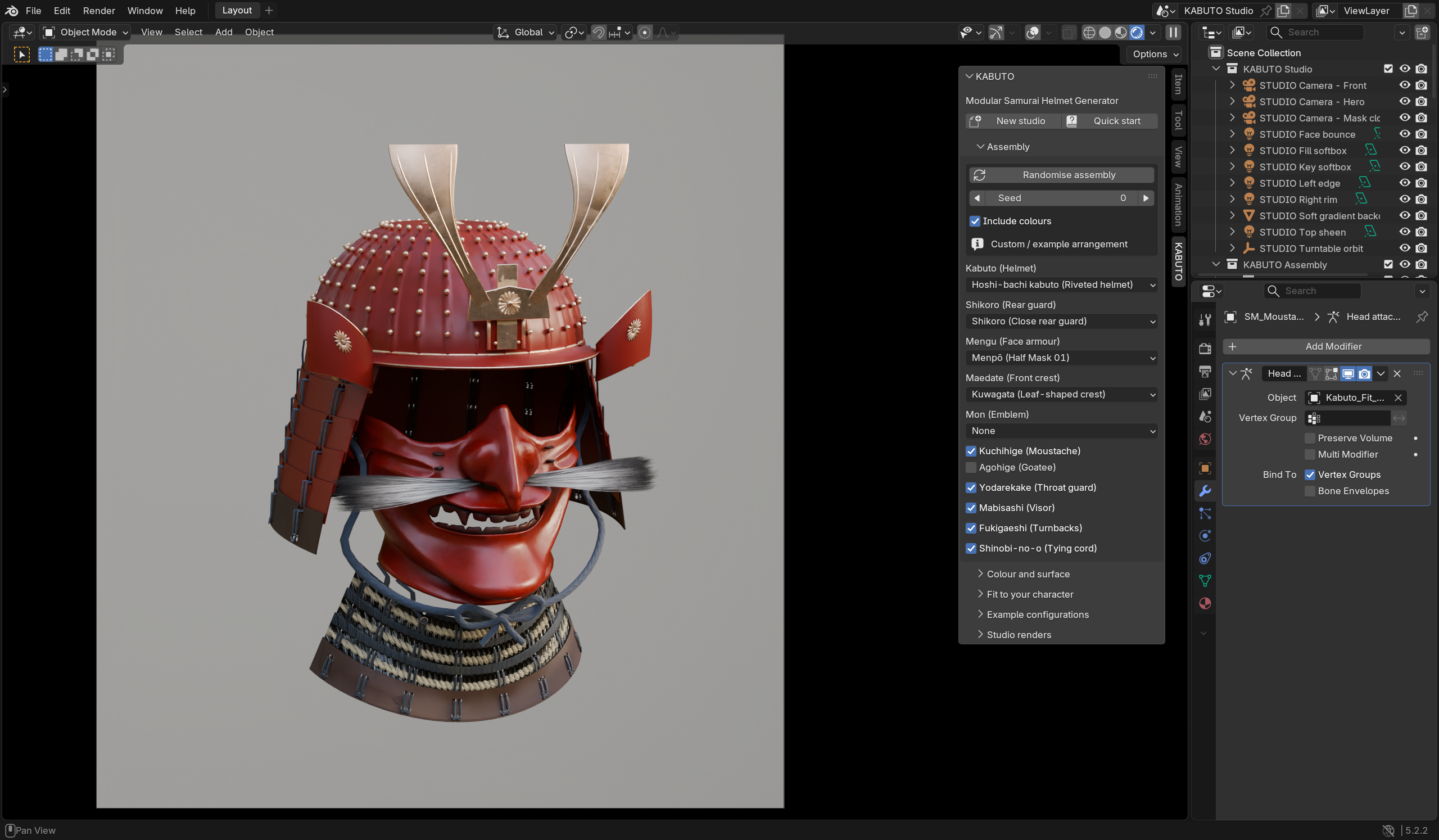 Actual KABUTO Assembly sidebar in Blender